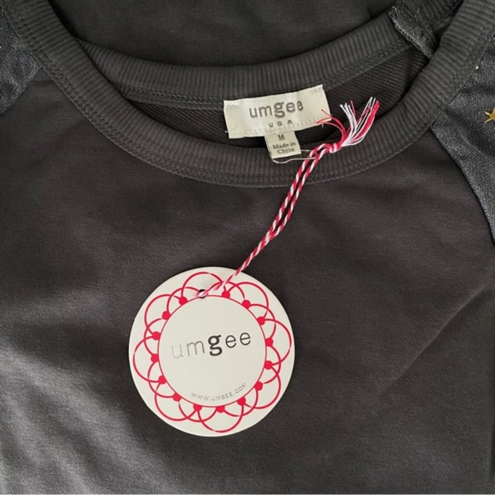 Umgee | Ash Gray Long Sleeve Raglan Sweatshirt Dress Winter Gold Star New Medium - Picture 13 of 14